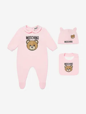 Baby Girls Bear Logo Babygrow Set in Pink