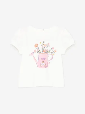 Baby Girls Floral Watering Can T-Shirt in Ivory