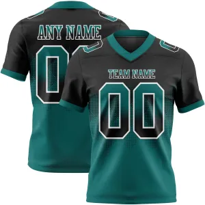 Custom Black Teal-White Mesh Authentic Gradient Square Shape Flag Football Jersey