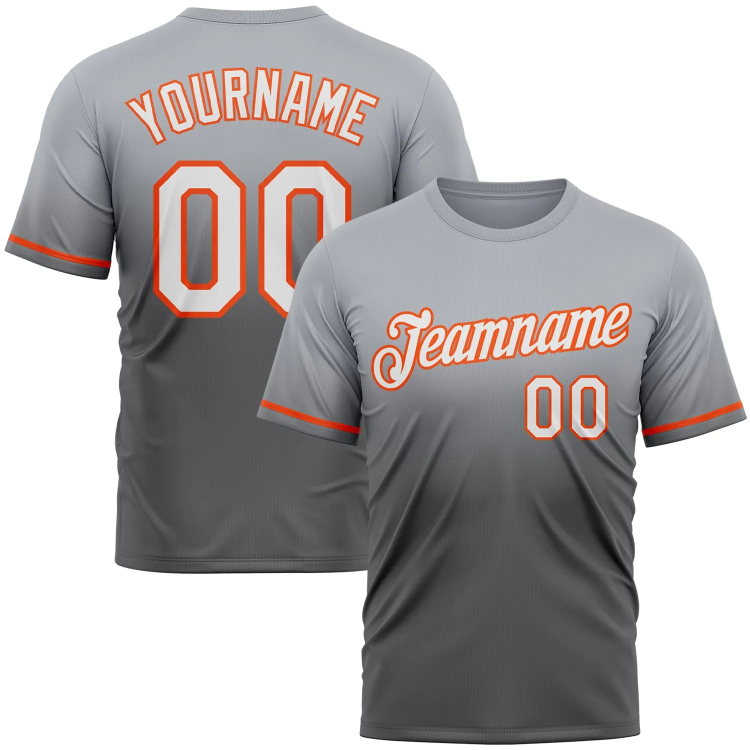 Custom Gray Steel Gray-Orange Fade Fashion Performance T-Shirt