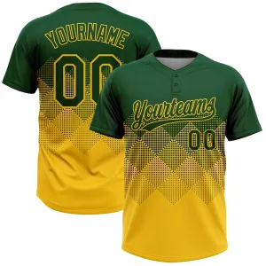 Custom Green Yellow 3D Gradient Square Shape Two-Button Unisex Softball Jersey