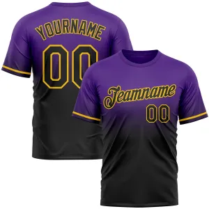 Custom Purple Black-Yellow Fade Fashion Performance T-Shirt