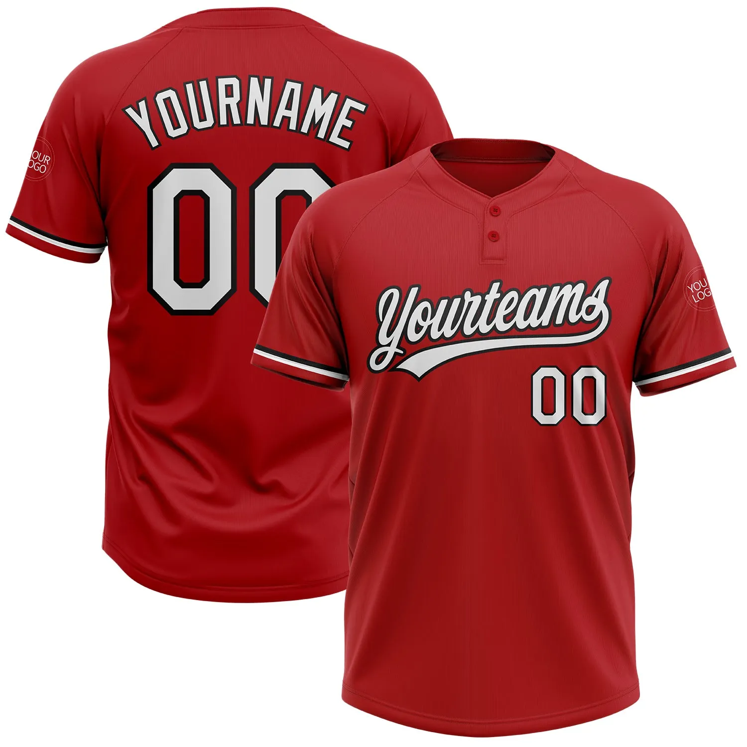 Custom Red White-Black Two-Button Unisex Softball Jersey