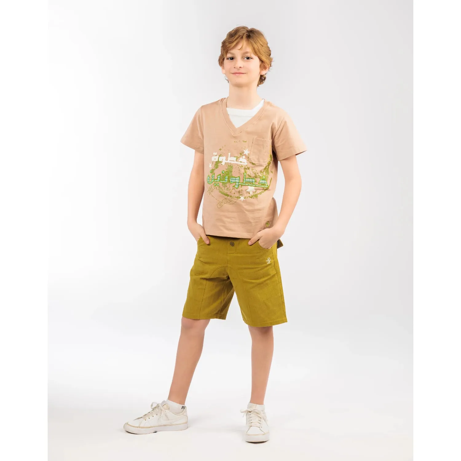 Ein Ghein Kids Boy's Green Shorts with side embroidery