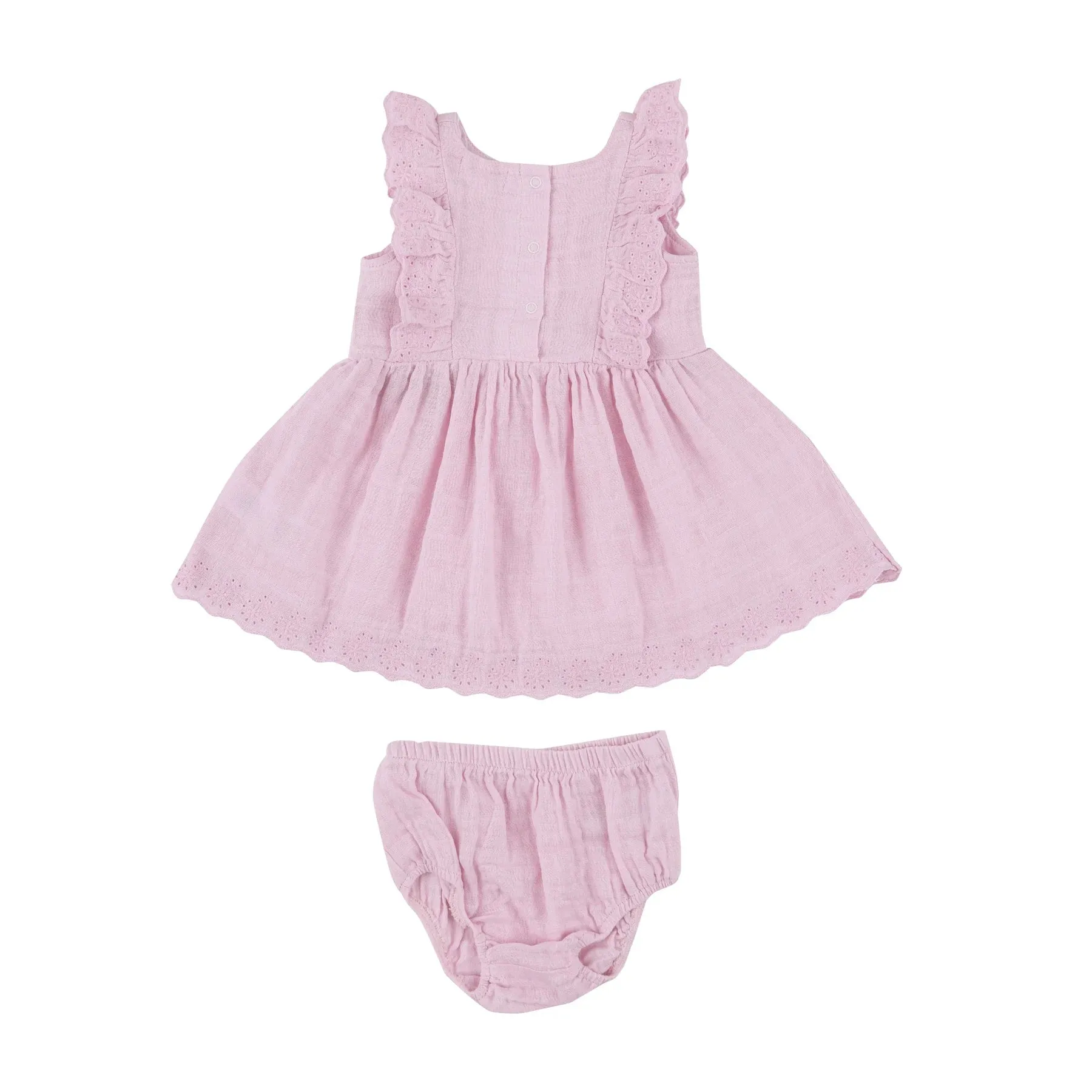 Eyelet Edged Dress & Diaper Cover - Ballet Solid Muslin | Angel Dear