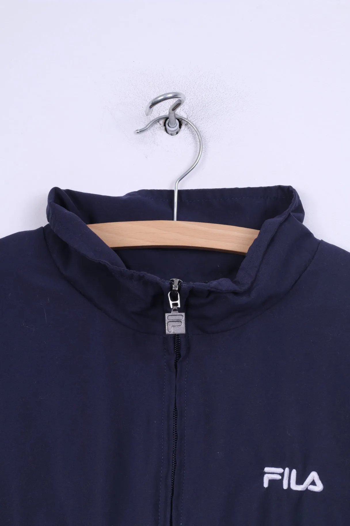 Fila Mens L Jacket Lightweight Zip Neck Zipper Sportswear Kangaoo Pocket Navy