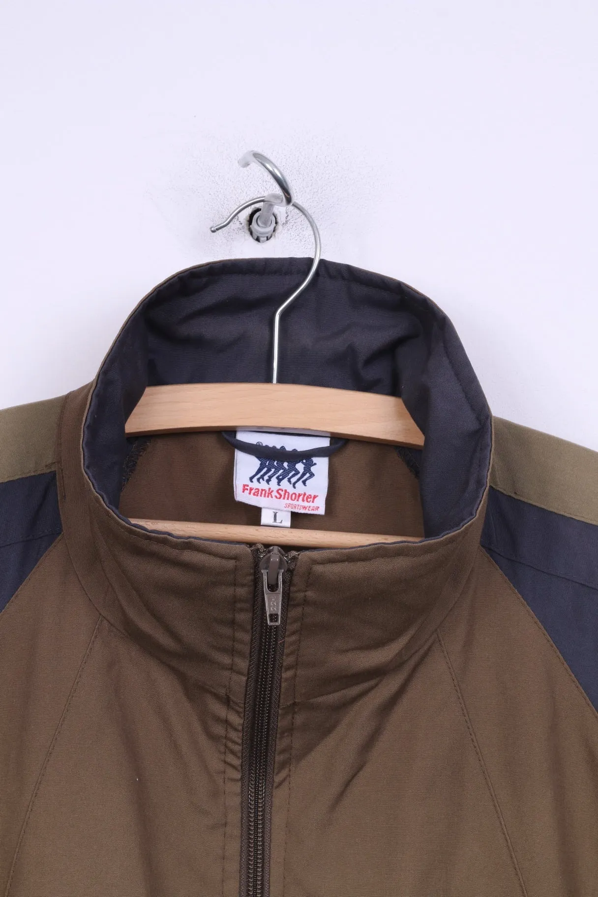 Frank Shorter Mens L Jacket Lightweight Full Zipper Khaki Sportswear Raglan Sleeve Two Pocket