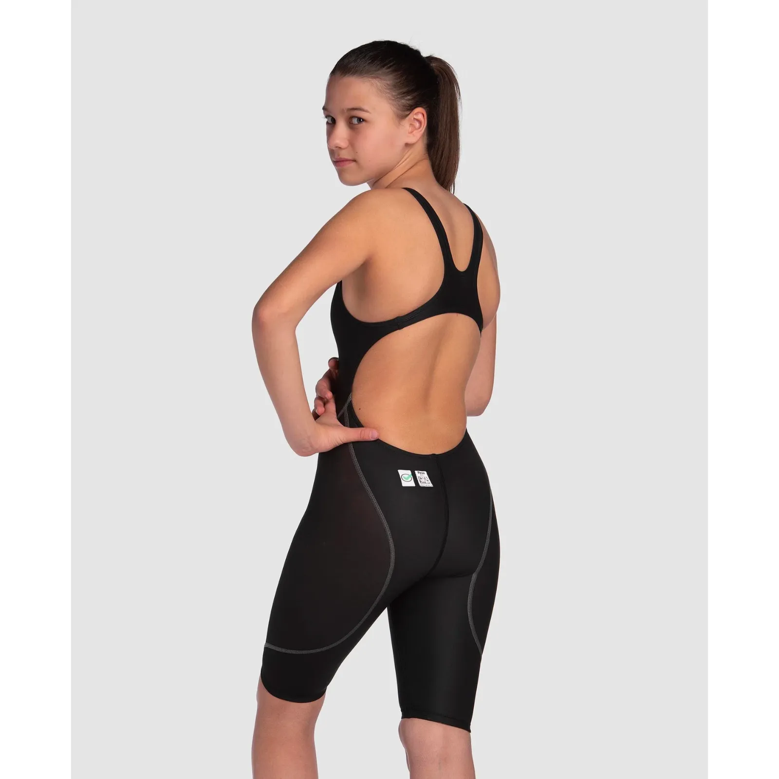 GIRLS' POWERSKIN ST NEXT ECO OPEN BACK - BLACK