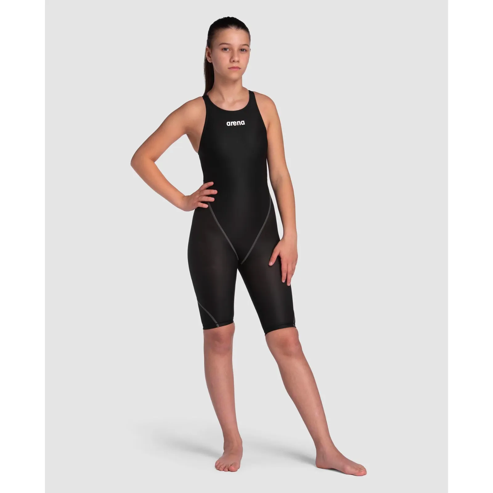 GIRLS' POWERSKIN ST NEXT ECO OPEN BACK - BLACK