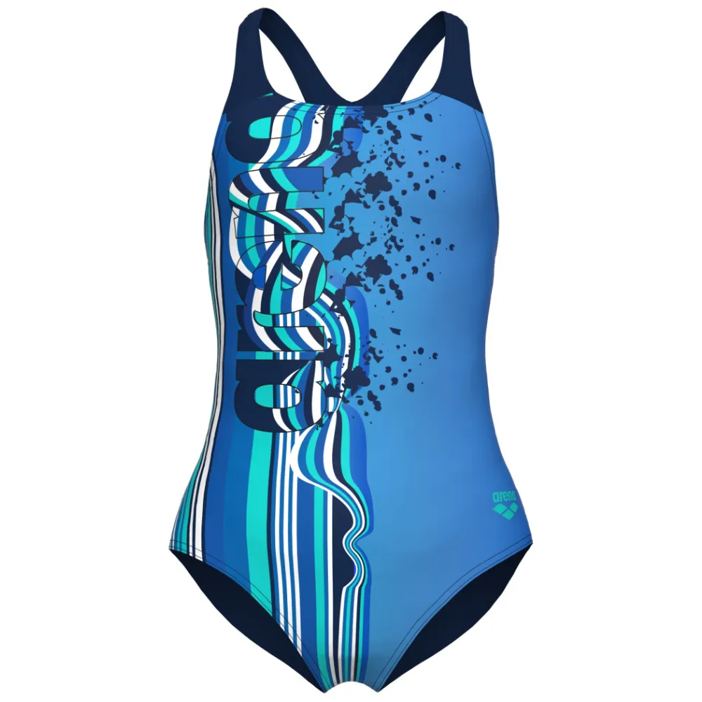 GIRLS' SWIMSUIT ARENA PALETTE SWIM PRO BACK - NAVY MULTI/NAVY/NAVY