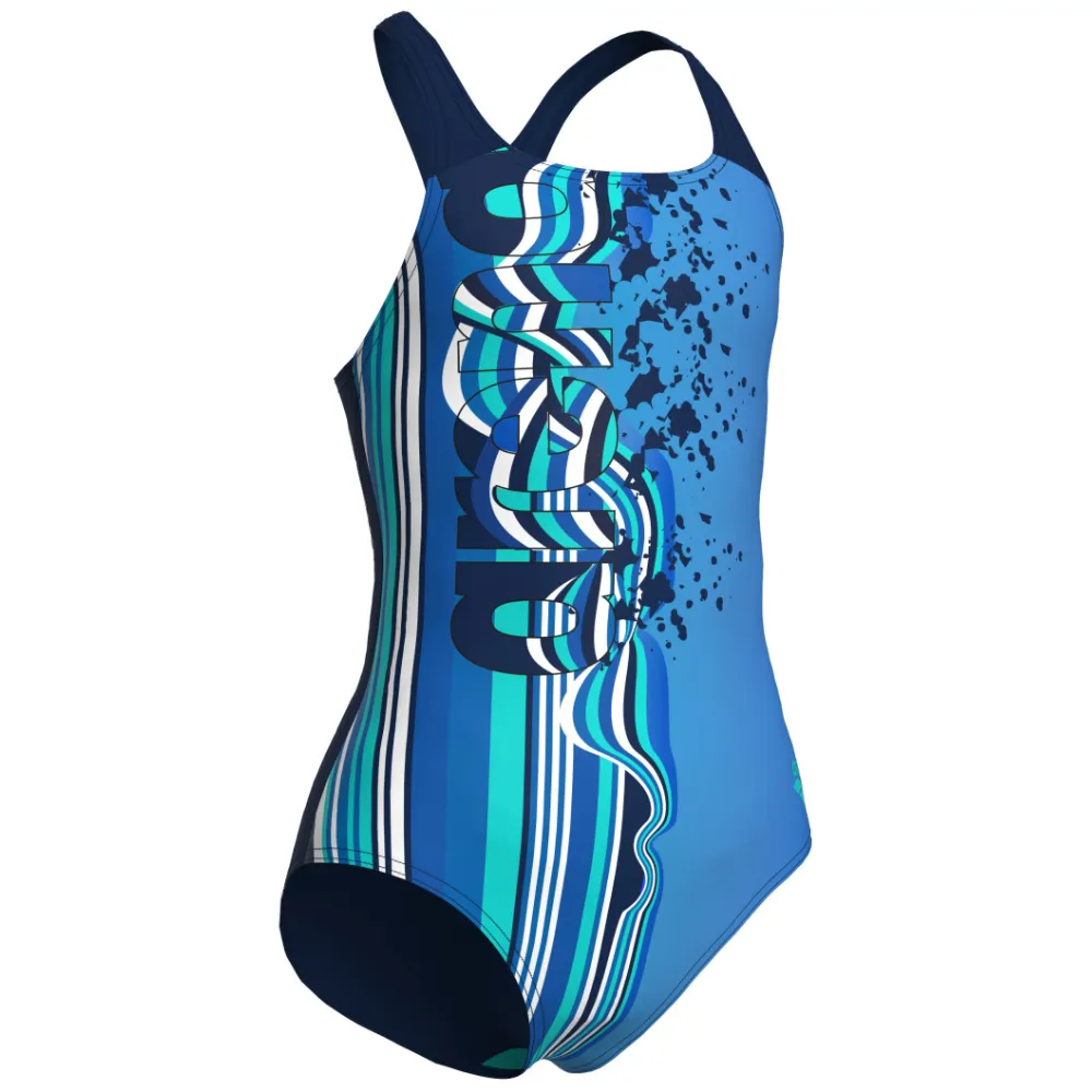 GIRLS' SWIMSUIT ARENA PALETTE SWIM PRO BACK - NAVY MULTI/NAVY/NAVY
