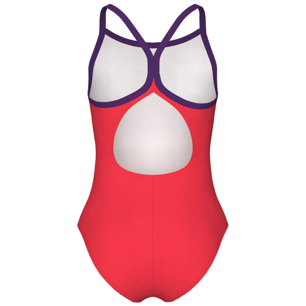 GIRLS' SWIMSUIT ARENA STAR GRAPHIC LIGHTDROP BACK - BRIGHT CORAL/PLUM