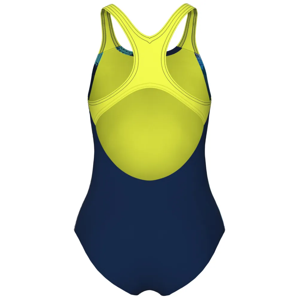 GIRLS' SWIMSUIT LIGHT TRICKS SWIM PRO BACK - NAVY/SOFT GREEN/MULTI