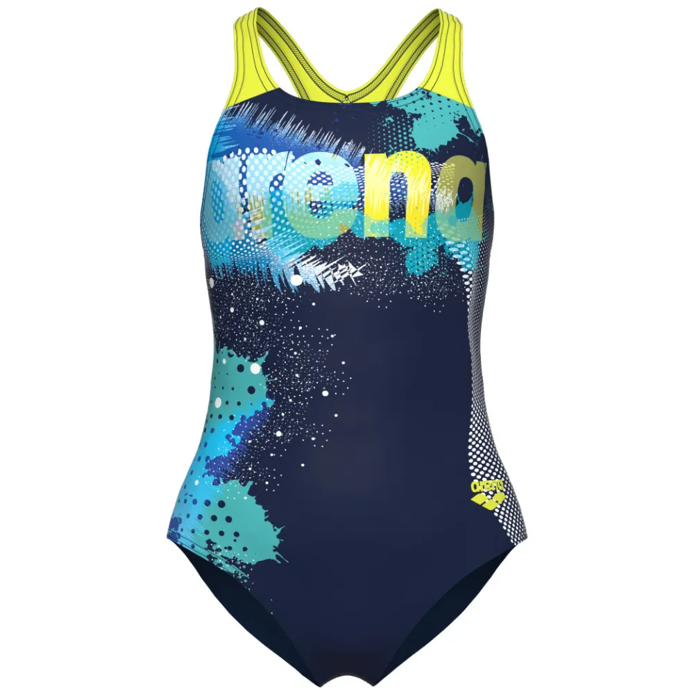 GIRLS' SWIMSUIT LIGHT TRICKS SWIM PRO BACK - NAVY/SOFT GREEN/MULTI