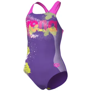 GIRLS' SWIMSUIT LIGHT TRICKS SWIM PRO BACK - VIOLET/SHOCKING PINK/MULTI