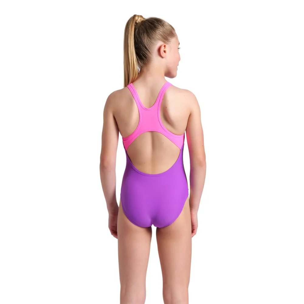 GIRLS' SWIMSUIT LIGHT TRICKS SWIM PRO BACK - VIOLET/SHOCKING PINK/MULTI
