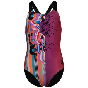 GIRLS' SWIMSUIT PALETTE SWIM PRO BACK - MULTI SHOCKING PINK/BLACK