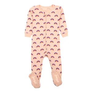 Kids Footed Cotton Pajamas Rainbow Peach