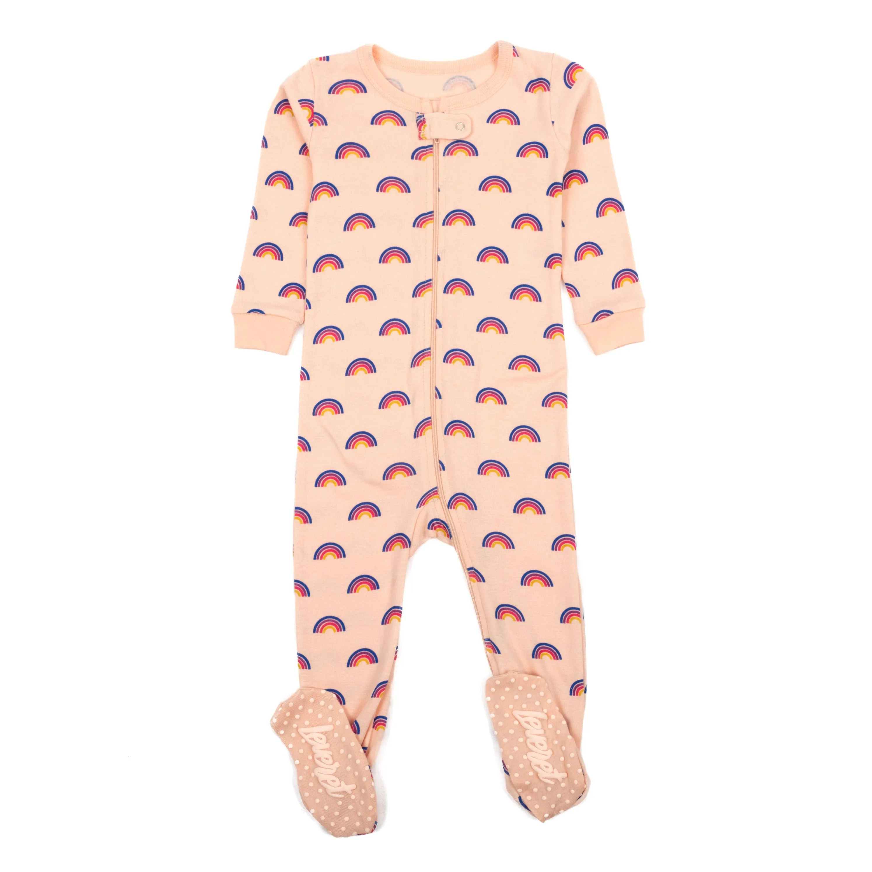Kids Footed Cotton Pajamas Rainbow Peach