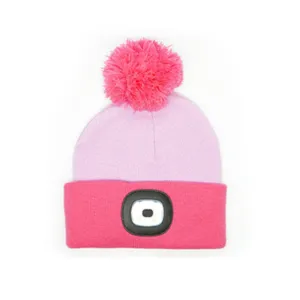 Kids Night Scout Rechargeable LED Pink Beanie Pom Hat