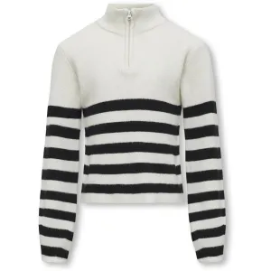 kids ONLY Cloud Dancer Black Franca Half Zip Stripe Knit Blouse Noos