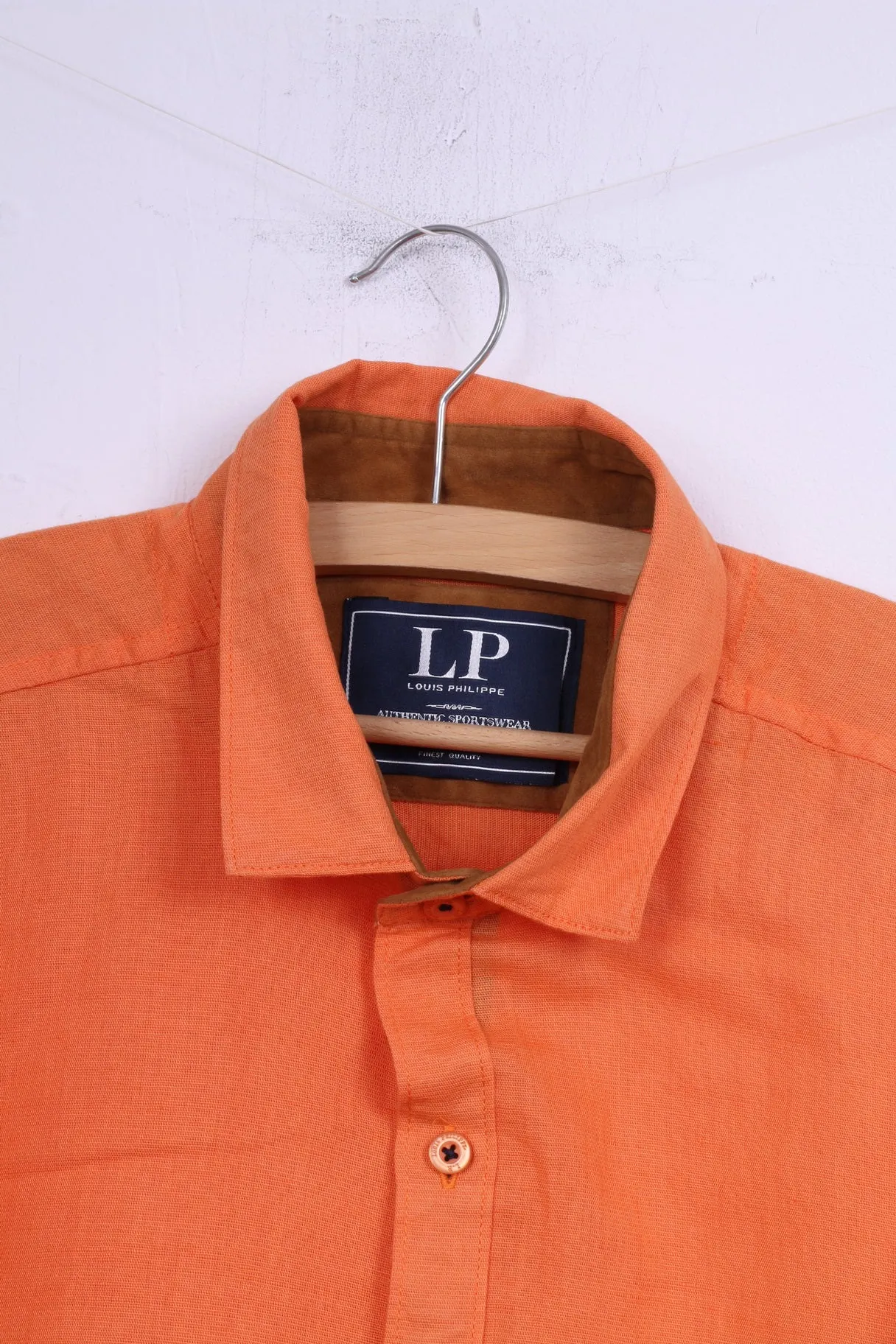 Louis Philippe Mens XL Casual Shirt Orange Cotton Authentic Sportswear Top