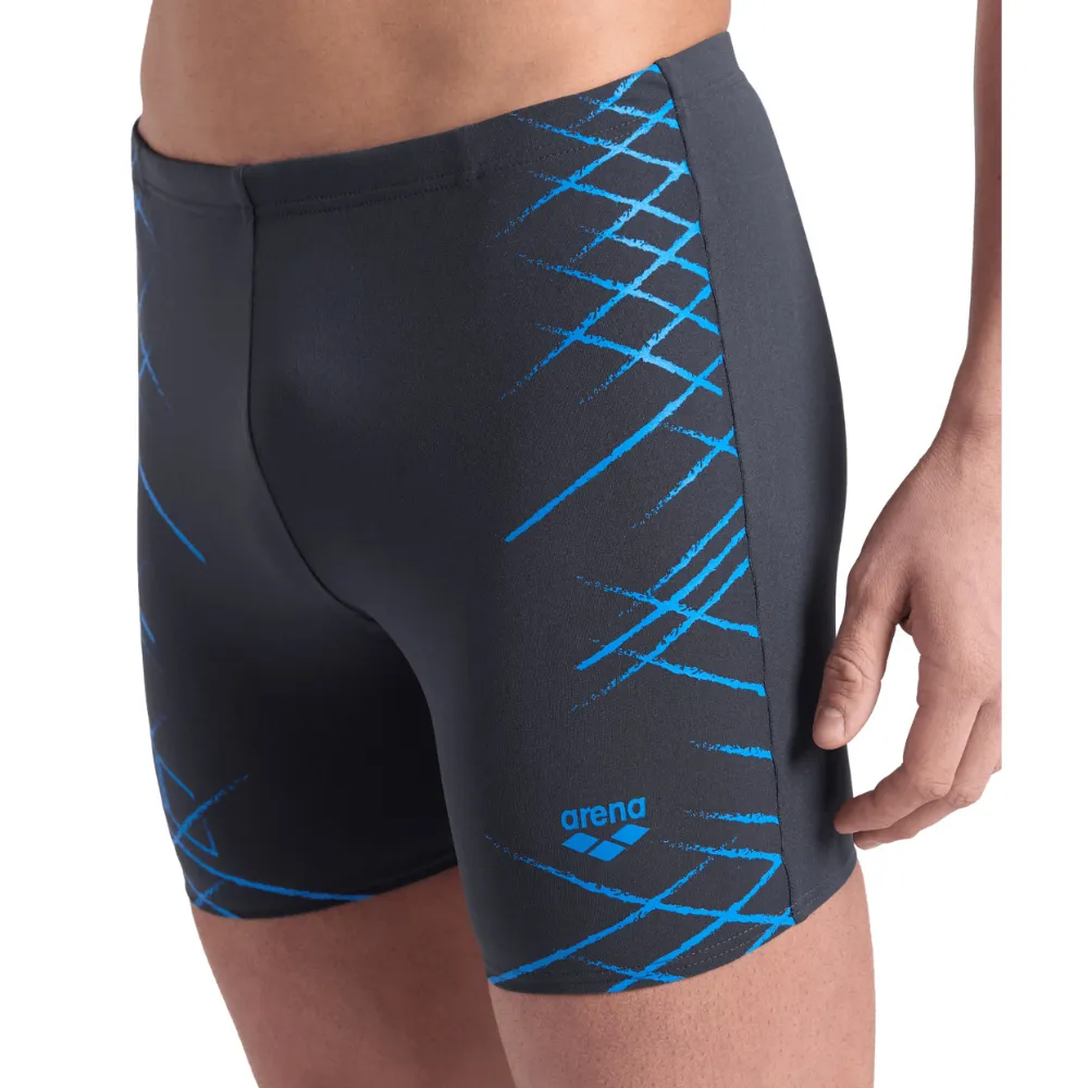 MEN'S ARENA SWIM MID JAMMER STRAIGHT LINES - ASPHALT/BLUE RIVER