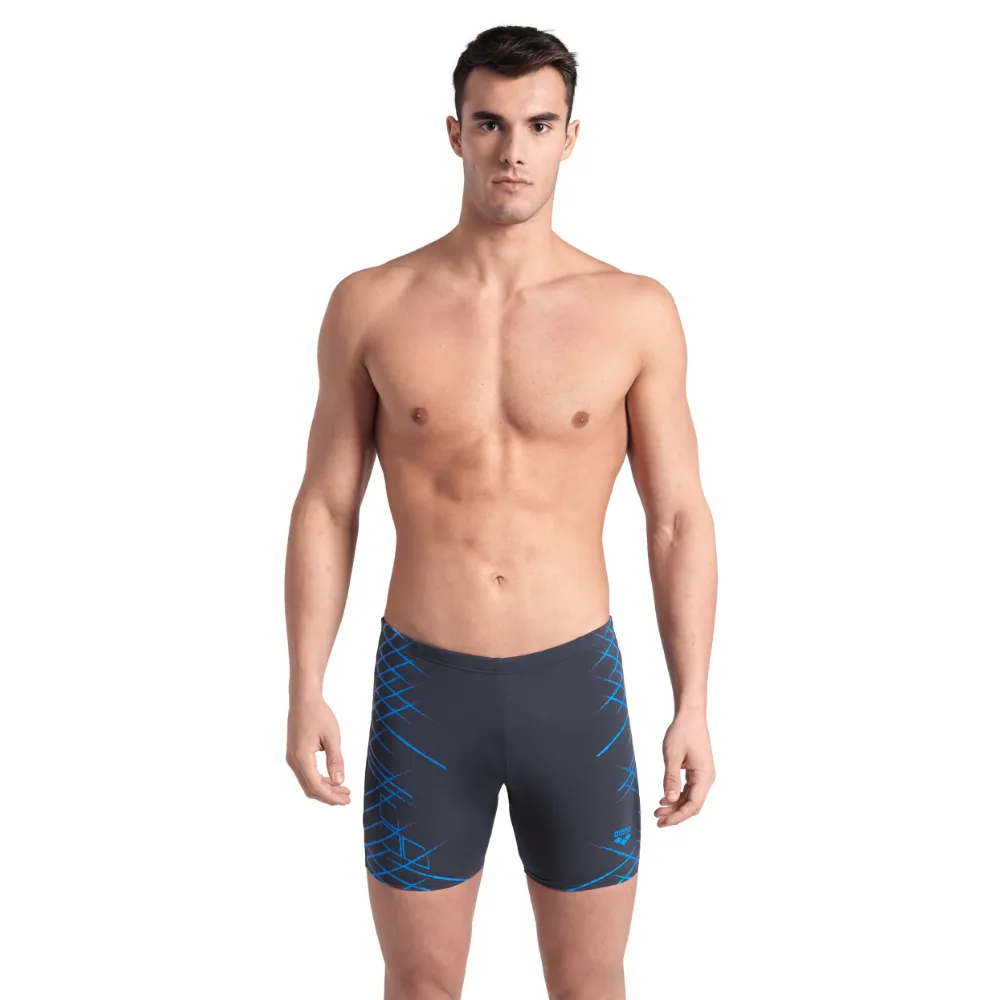 MEN'S ARENA SWIM MID JAMMER STRAIGHT LINES - ASPHALT/BLUE RIVER