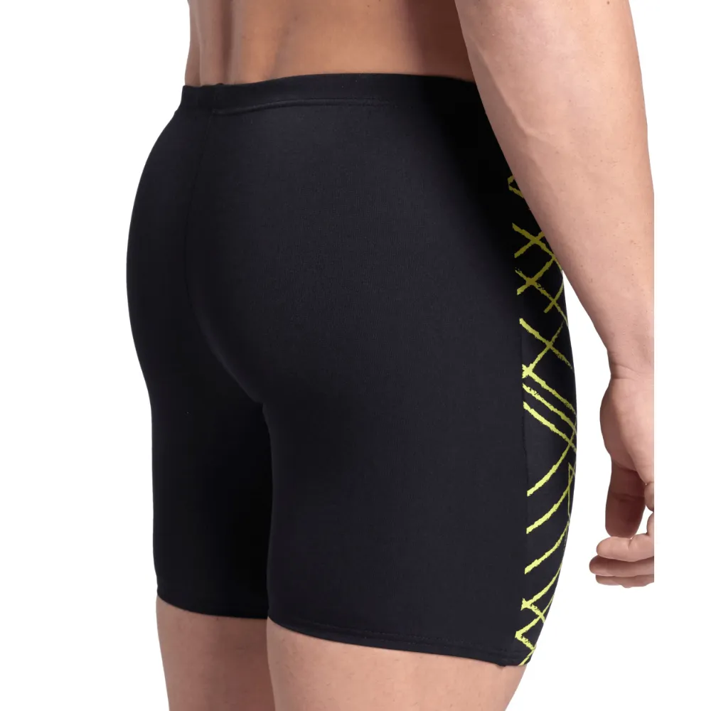 MEN'S ARENA SWIM MID JAMMER STRAIGHT LINES - BLACK/SOFT GREEN