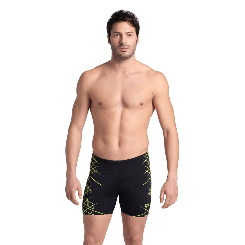 MEN'S ARENA SWIM MID JAMMER STRAIGHT LINES - BLACK/SOFT GREEN