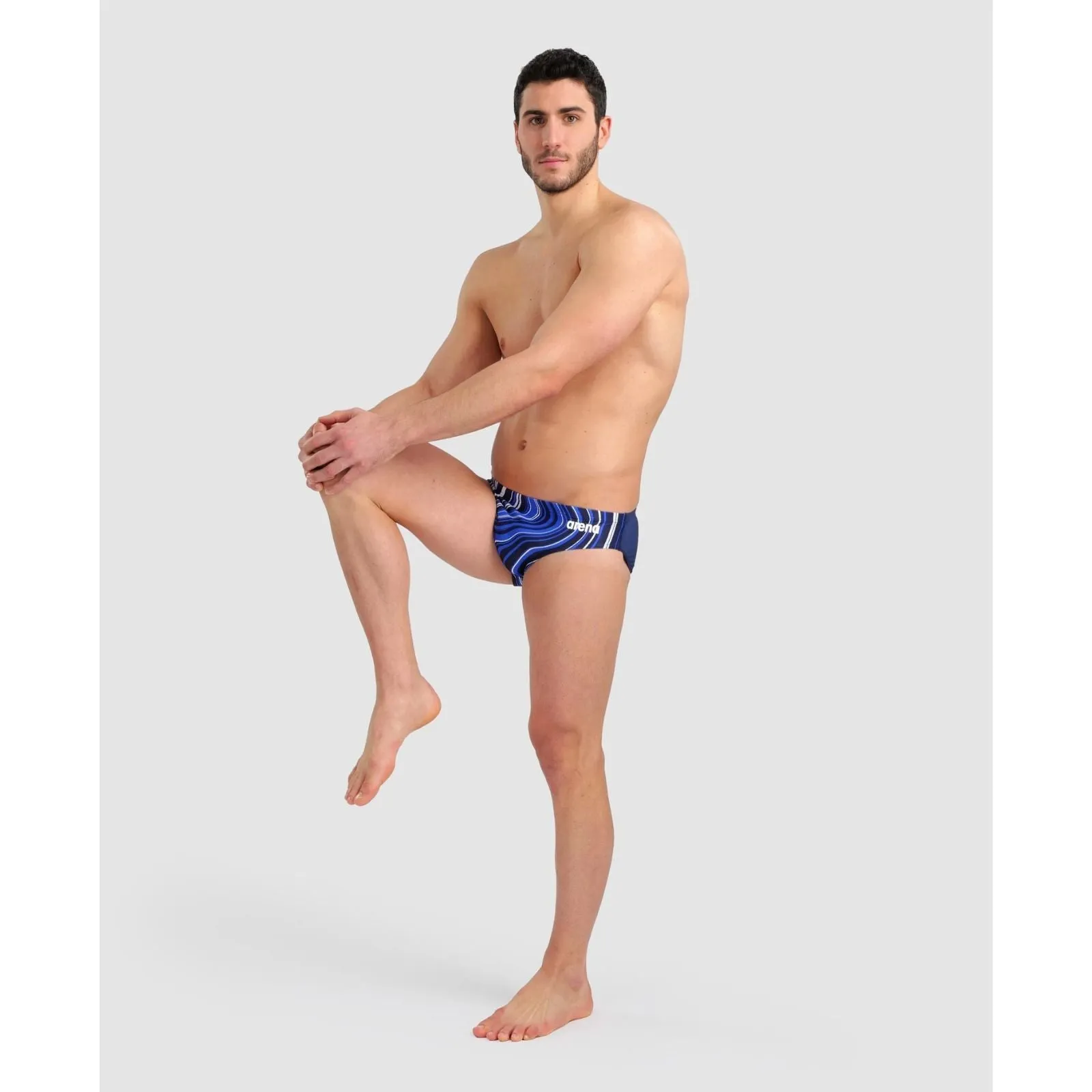 MEN'S MARBLED PRINT SWIM BRIEF - NAVY/NAVY MULTI