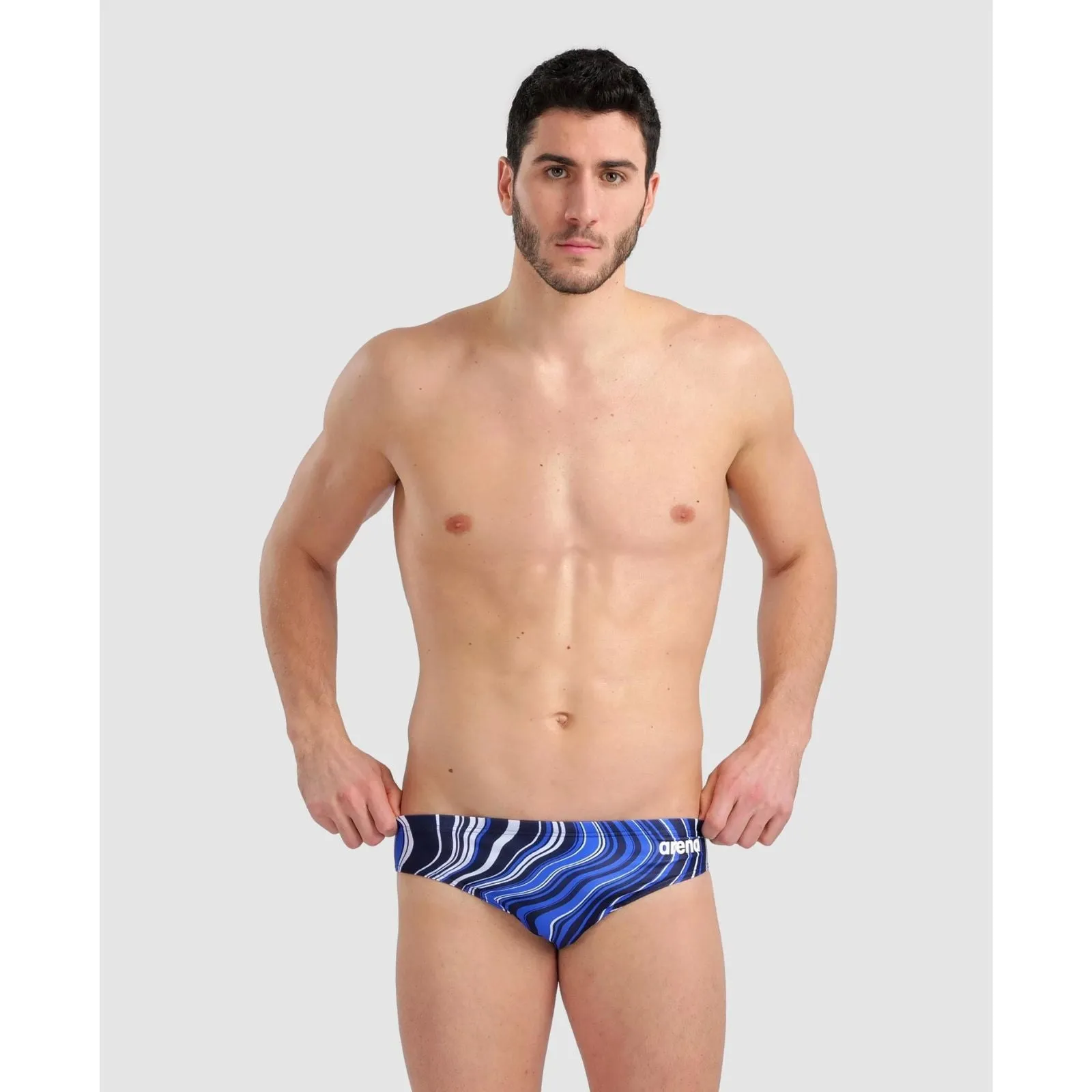 MEN'S MARBLED PRINT SWIM BRIEF - NAVY/NAVY MULTI