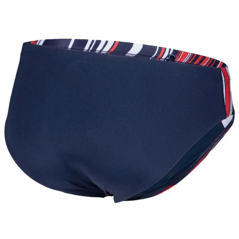 MEN'S MARBLED PRINT SWIM BRIEF - NAVY/RED MULTI