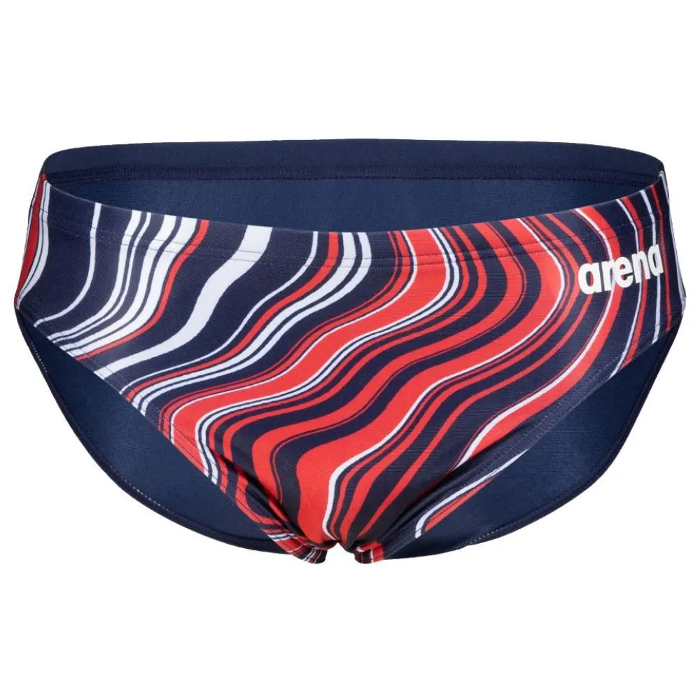 MEN'S MARBLED PRINT SWIM BRIEF - NAVY/RED MULTI