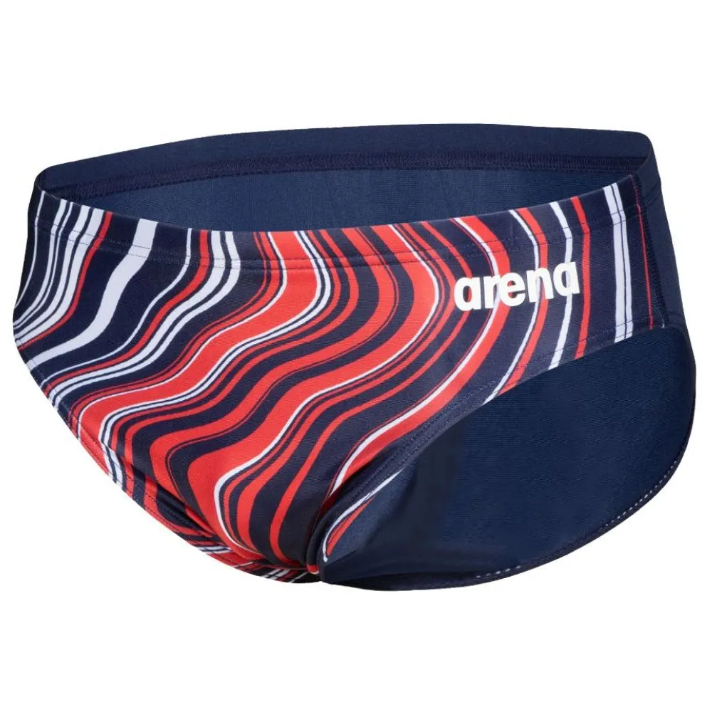 MEN'S MARBLED PRINT SWIM BRIEF - NAVY/RED MULTI