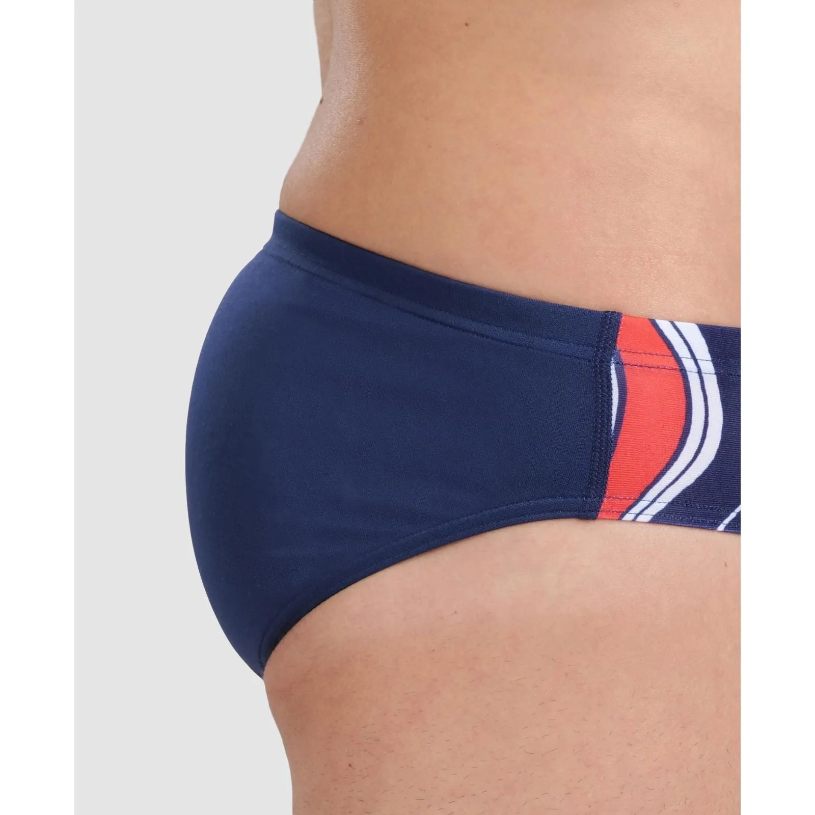 MEN'S MARBLED PRINT SWIM BRIEF - NAVY/RED MULTI
