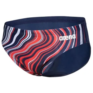 MEN'S MARBLED PRINT SWIM BRIEF - NAVY/RED MULTI