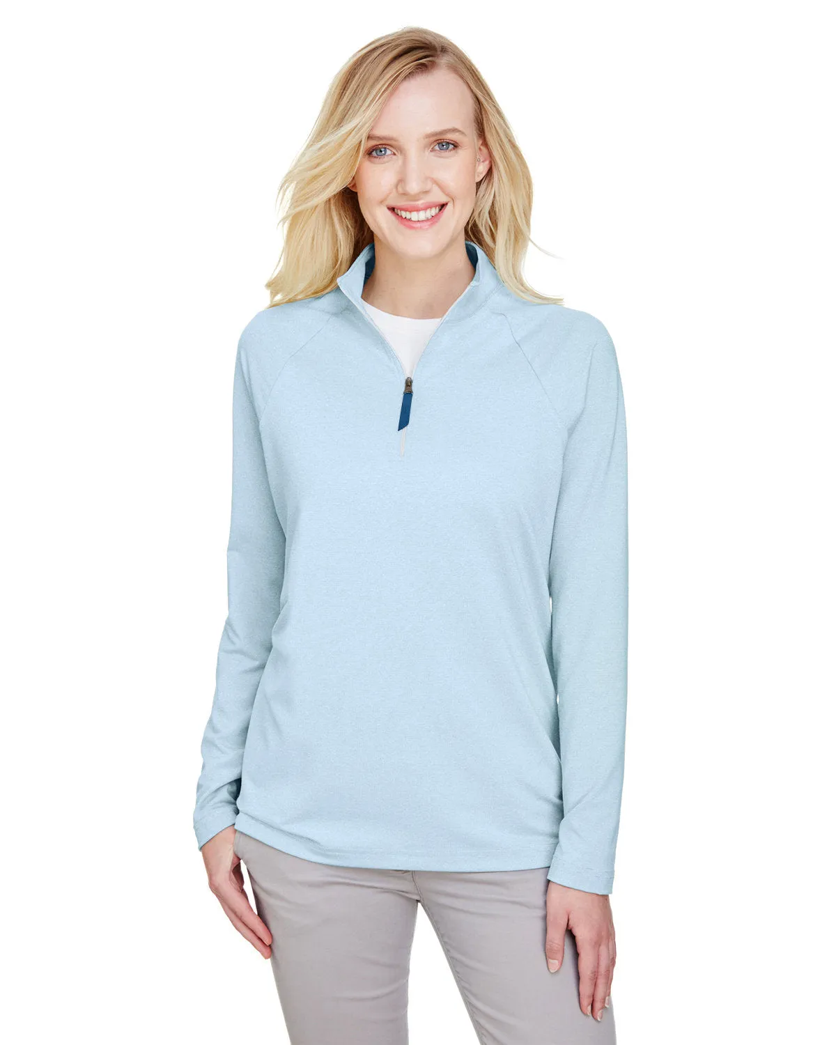 OUTLET-Devon & Jones CrownLux Performance Ladies Clubhouse Micro-Stripe Quarter-Zip