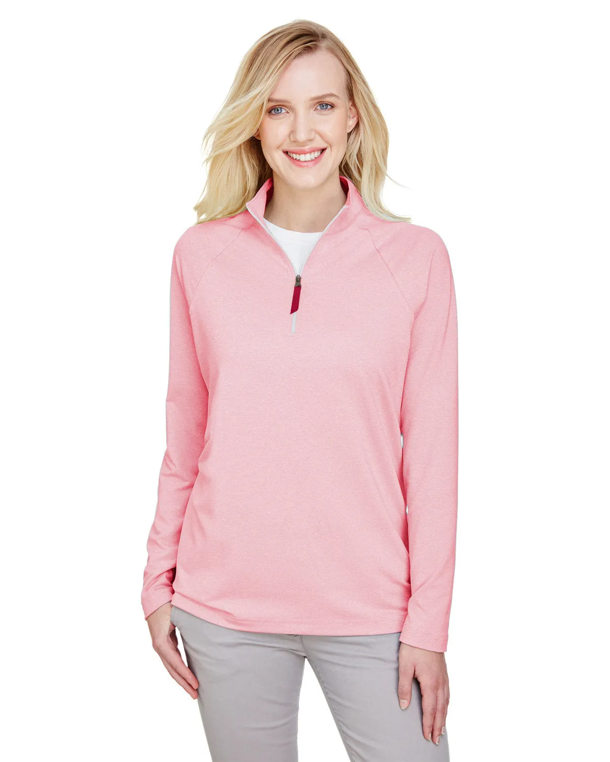 OUTLET-Devon & Jones CrownLux Performance Ladies Clubhouse Micro-Stripe Quarter-Zip