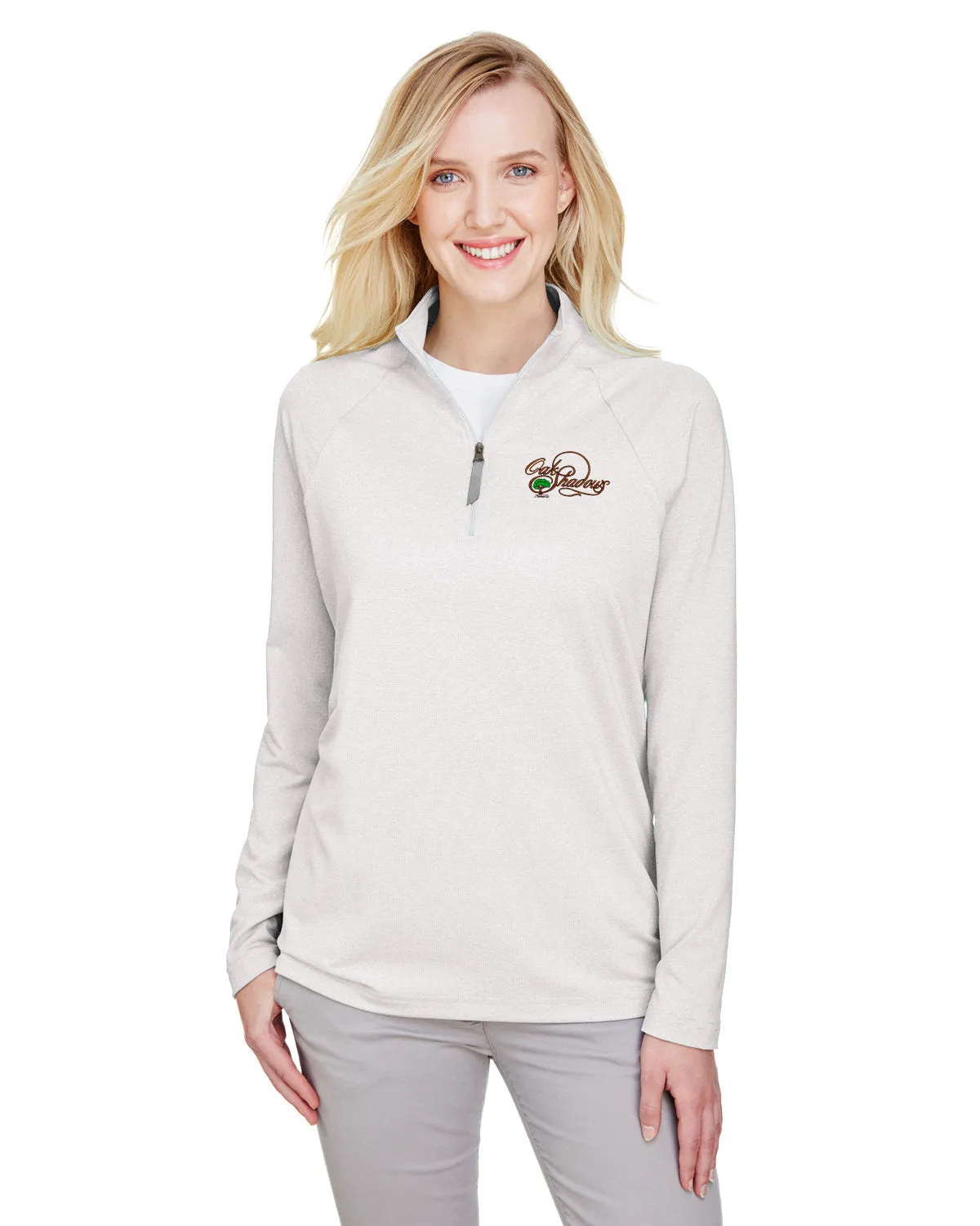 OUTLET-Devon & Jones CrownLux Performance Ladies Clubhouse Micro-Stripe Quarter-Zip