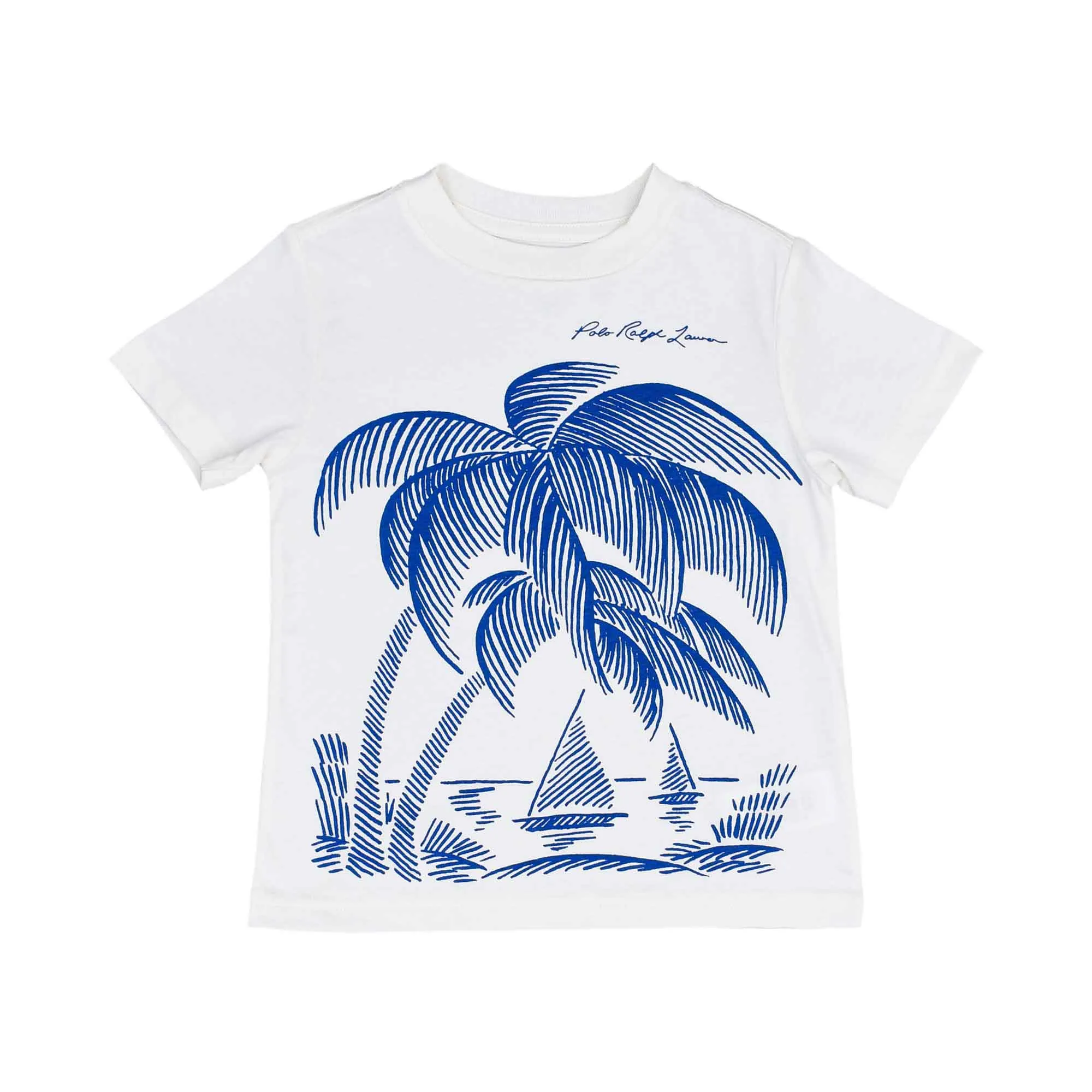Polo Ralph Lauren Kids Boy's White Graphic T-Shirt with Coastal Scene