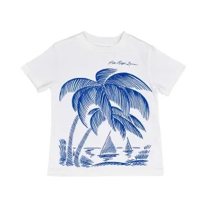 Polo Ralph Lauren Kids Boy's White Graphic T-Shirt with Coastal Scene