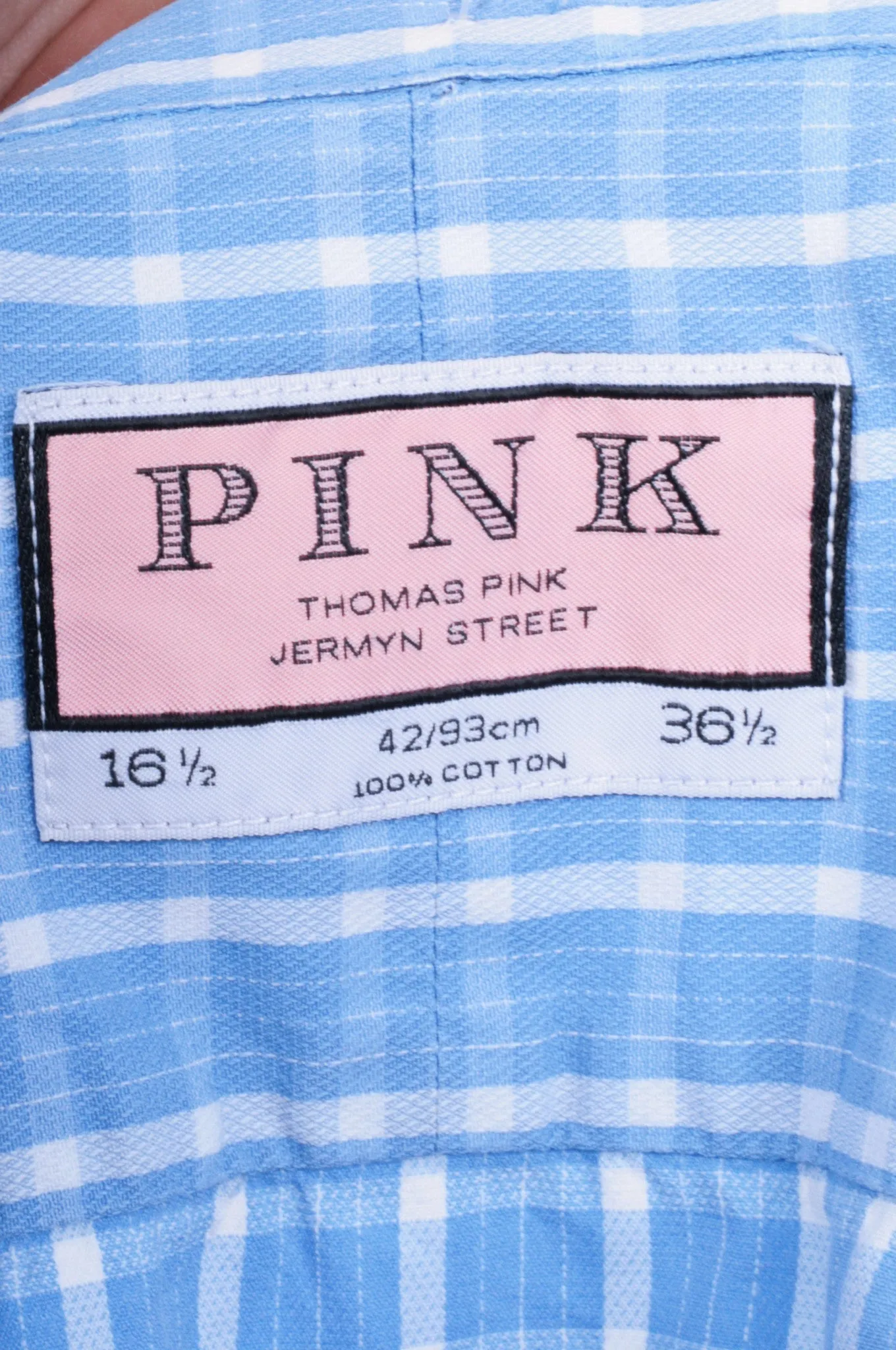 Thomas Pink Jermyn Street Mens 16.5 36.5 L Casual Shirt Check Blue Cotton