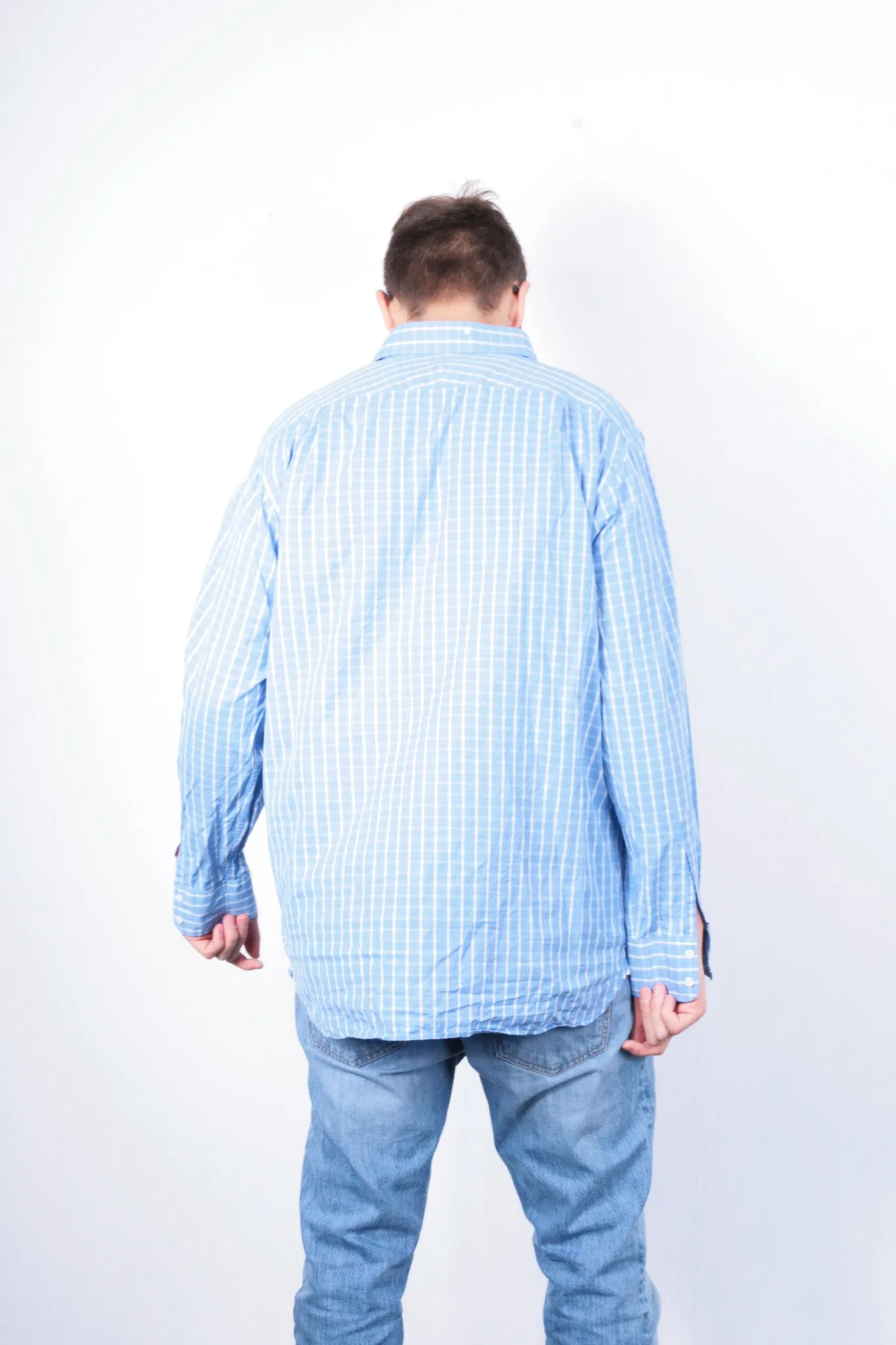 Thomas Pink Jermyn Street Mens 16.5 36.5 L Casual Shirt Check Blue Cotton