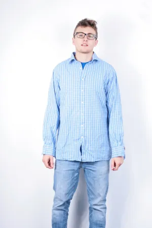 Thomas Pink Jermyn Street Mens 16.5 36.5 L Casual Shirt Check Blue Cotton