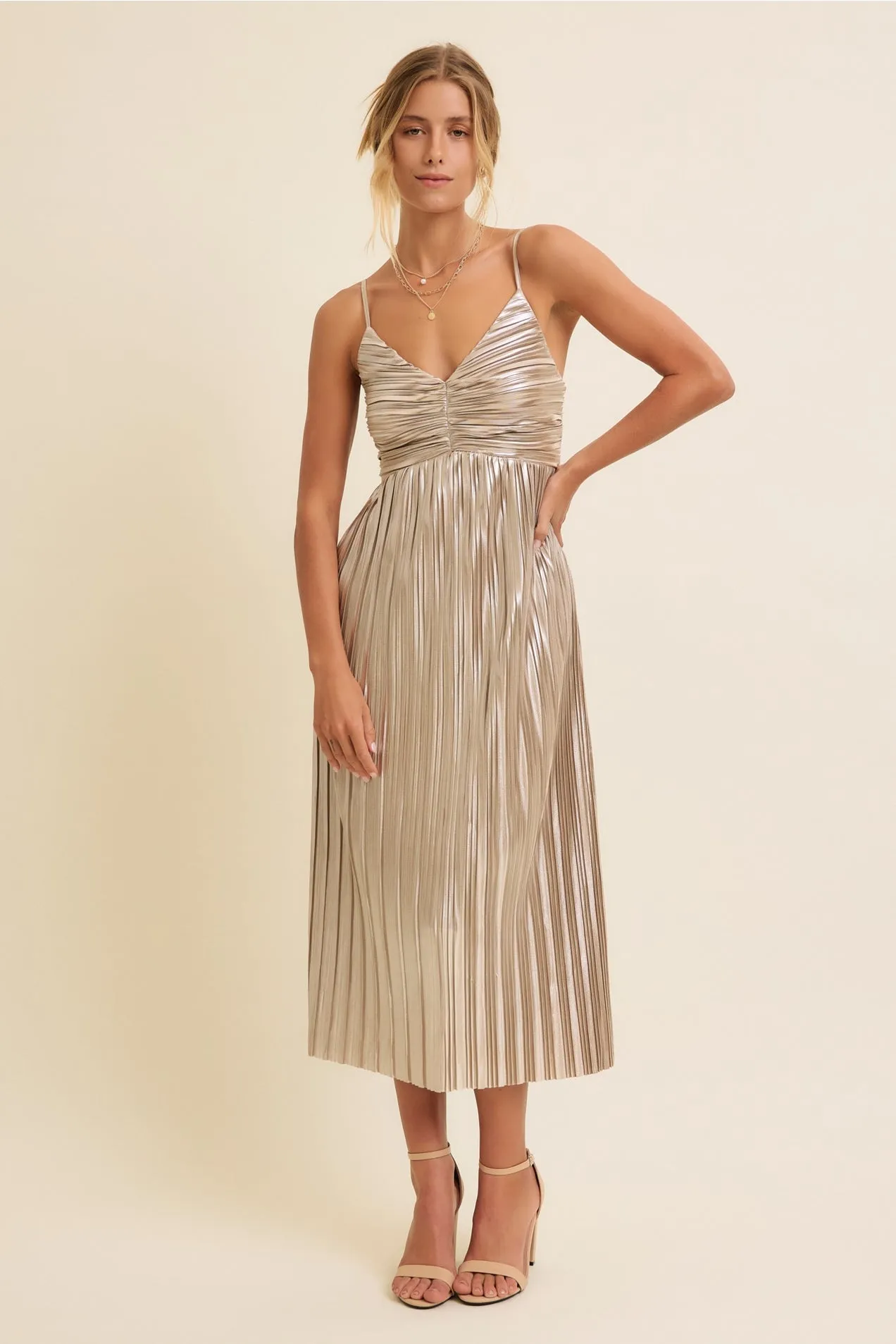 Time To Shine Midi Dress - Champagne