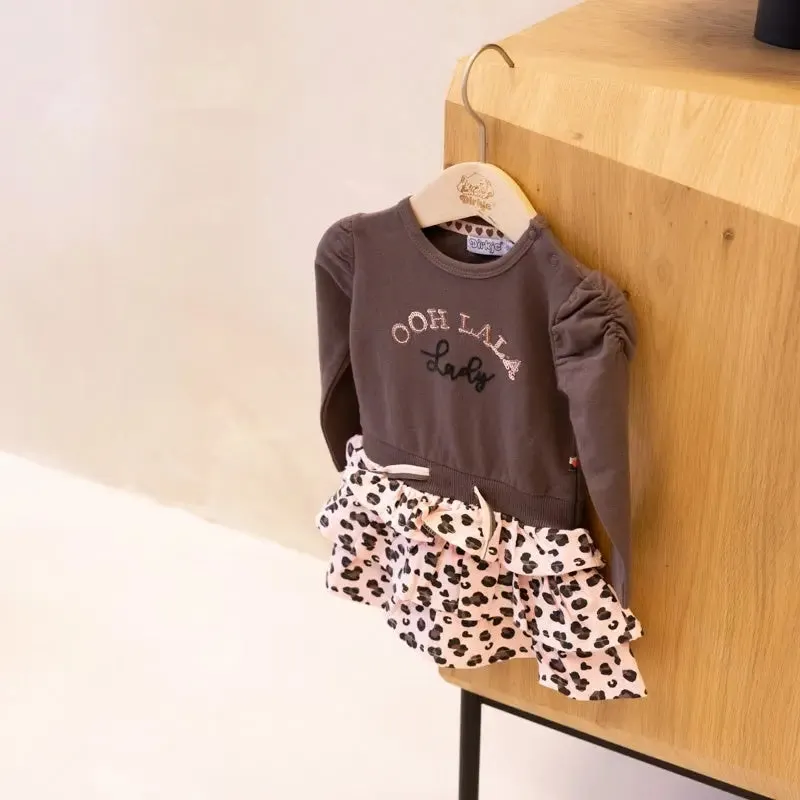 Toddler & Baby Girls Dress Grey Brown Panter Print | Dirkje
