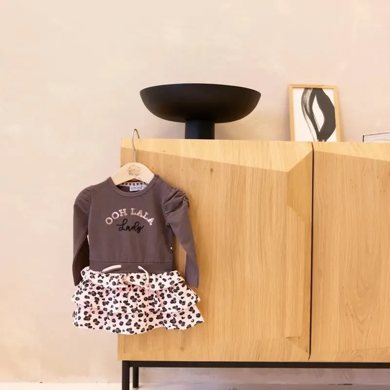 Toddler & Baby Girls Dress Grey Brown Panter Print | Dirkje