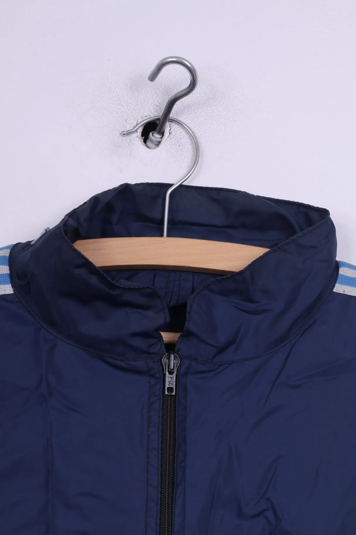 Vintage Mens 2XL Lightweight Jacket Full Zipper Hidden Hooded Navy Sportswear