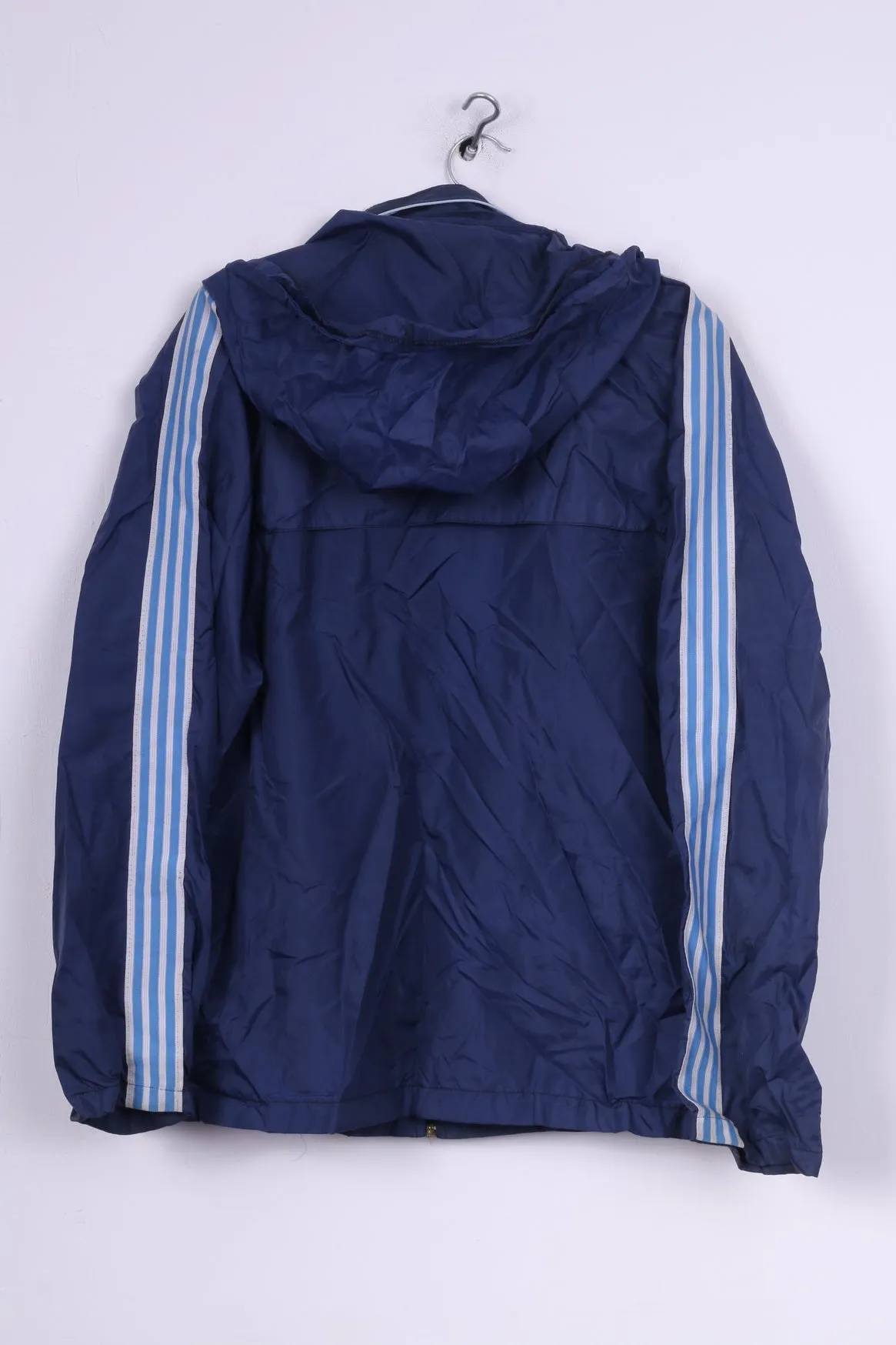 Vintage Mens 2XL Lightweight Jacket Full Zipper Hidden Hooded Navy Sportswear
